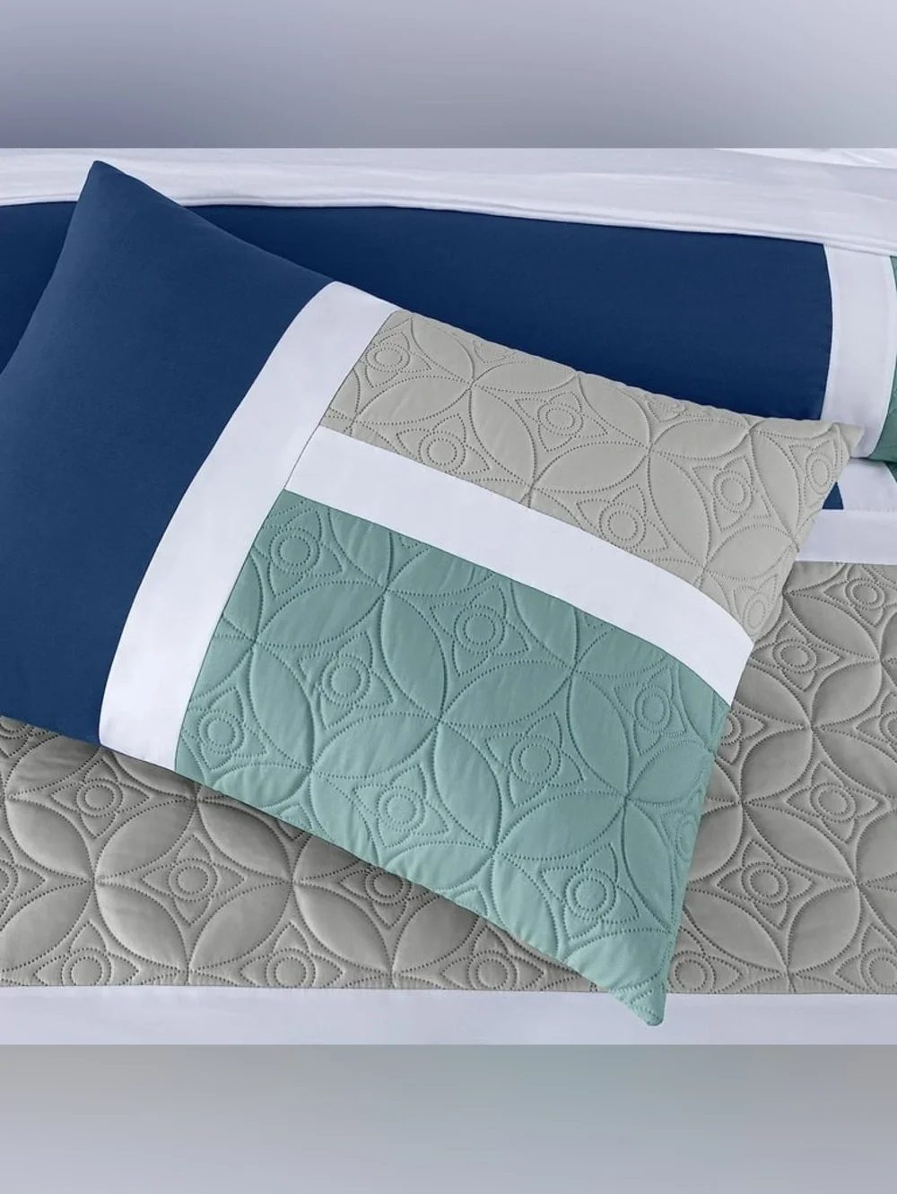 Blue and Teal Quilted Comforter Set - Modern Patchwork Bedding
